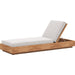 Kinta Outdoor Chaise by Four Hands in natural teak-fsc. Made from 100% olefin, solid fsc®-certified teak, 91% polyurethane foam pad, 9% polyester fiber batting in a rustic style.