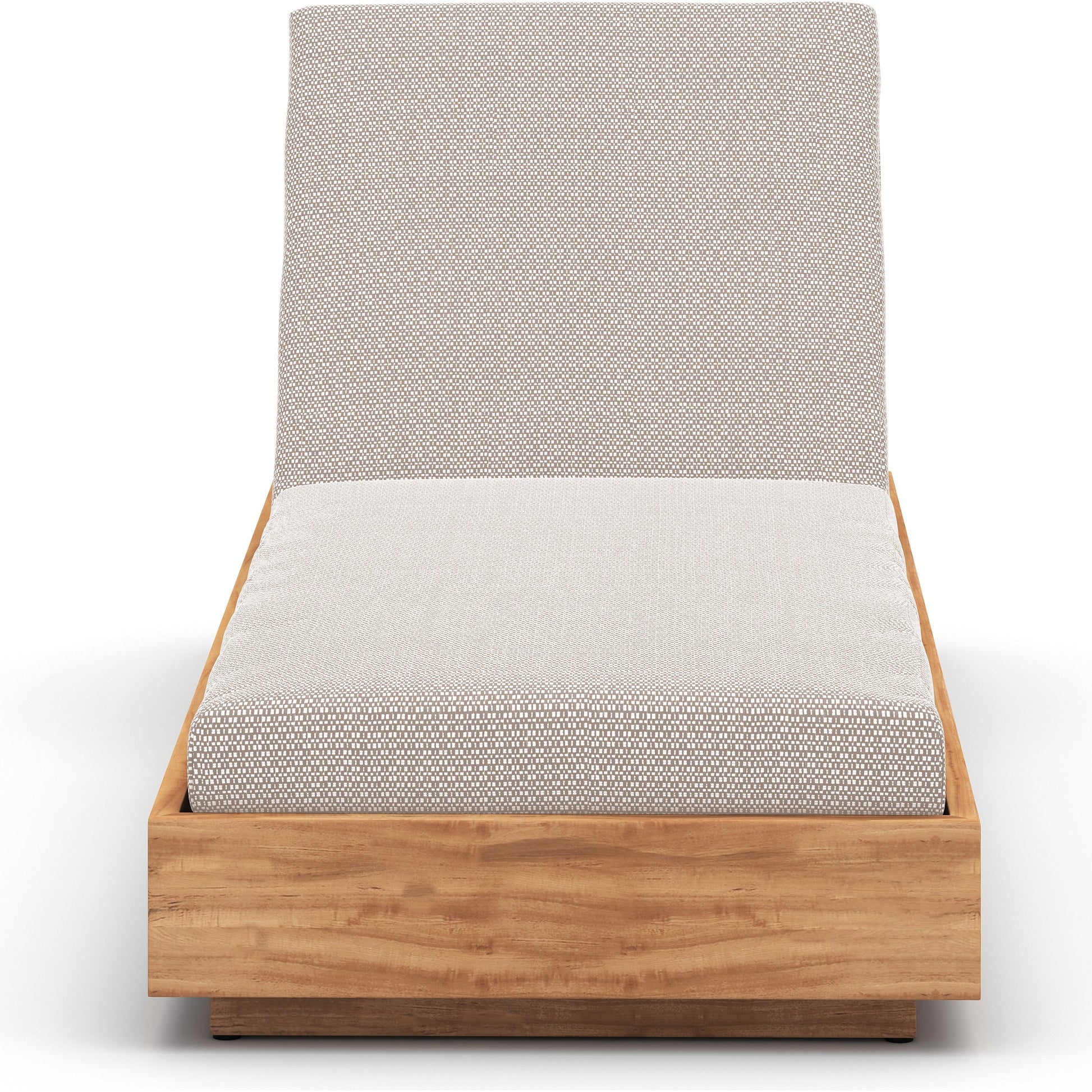 Kinta Outdoor Chaise by Four Hands in natural teak-fsc. Made from 100% olefin, solid fsc®-certified teak, 91% polyurethane foam pad, 9% polyester fiber batting in a rustic style.