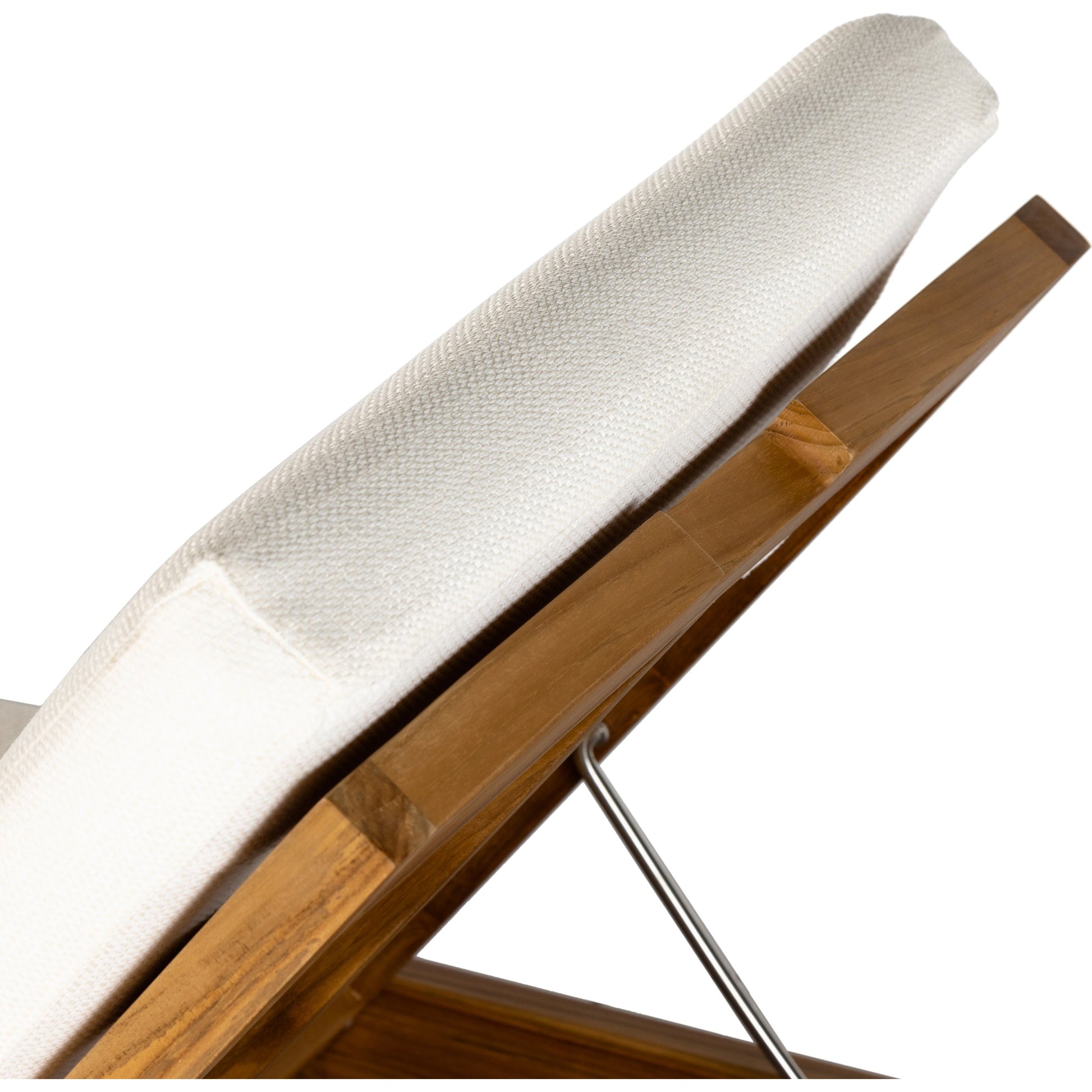 Kinta Outdoor Chaise by Four Hands in natural teak-fsc. Made from 100% olefin, solid fsc®-certified teak, 91% polyurethane foam pad, 9% polyester fiber batting in a rustic style.