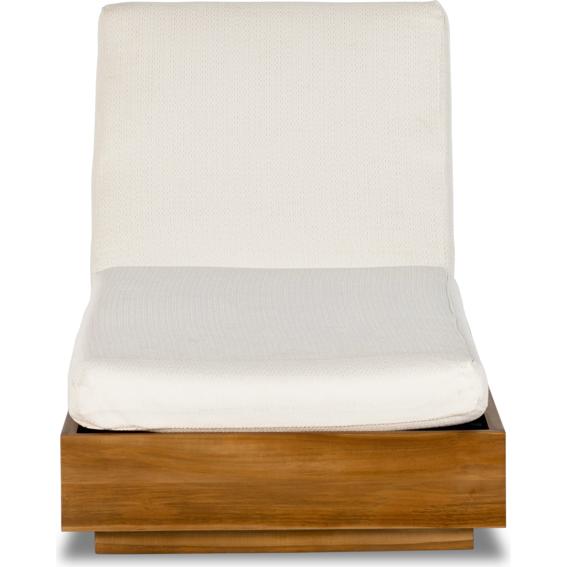 Kinta Outdoor Chaise by Four Hands in natural teak-fsc. Made from 100% olefin, solid fsc®-certified teak, 91% polyurethane foam pad, 9% polyester fiber batting in a rustic style.