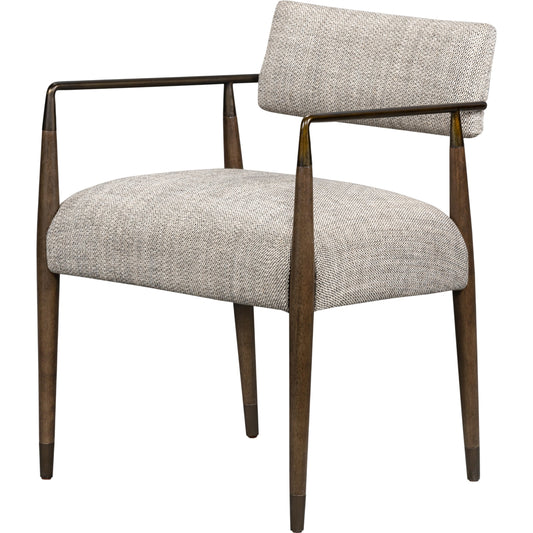 Waldon Dining Armchair by Four Hands in sierra brown, thames coal. Made from 66% polyester, 19% acrylic, 15% flax, linen, solid parawood, iron in a modern style.