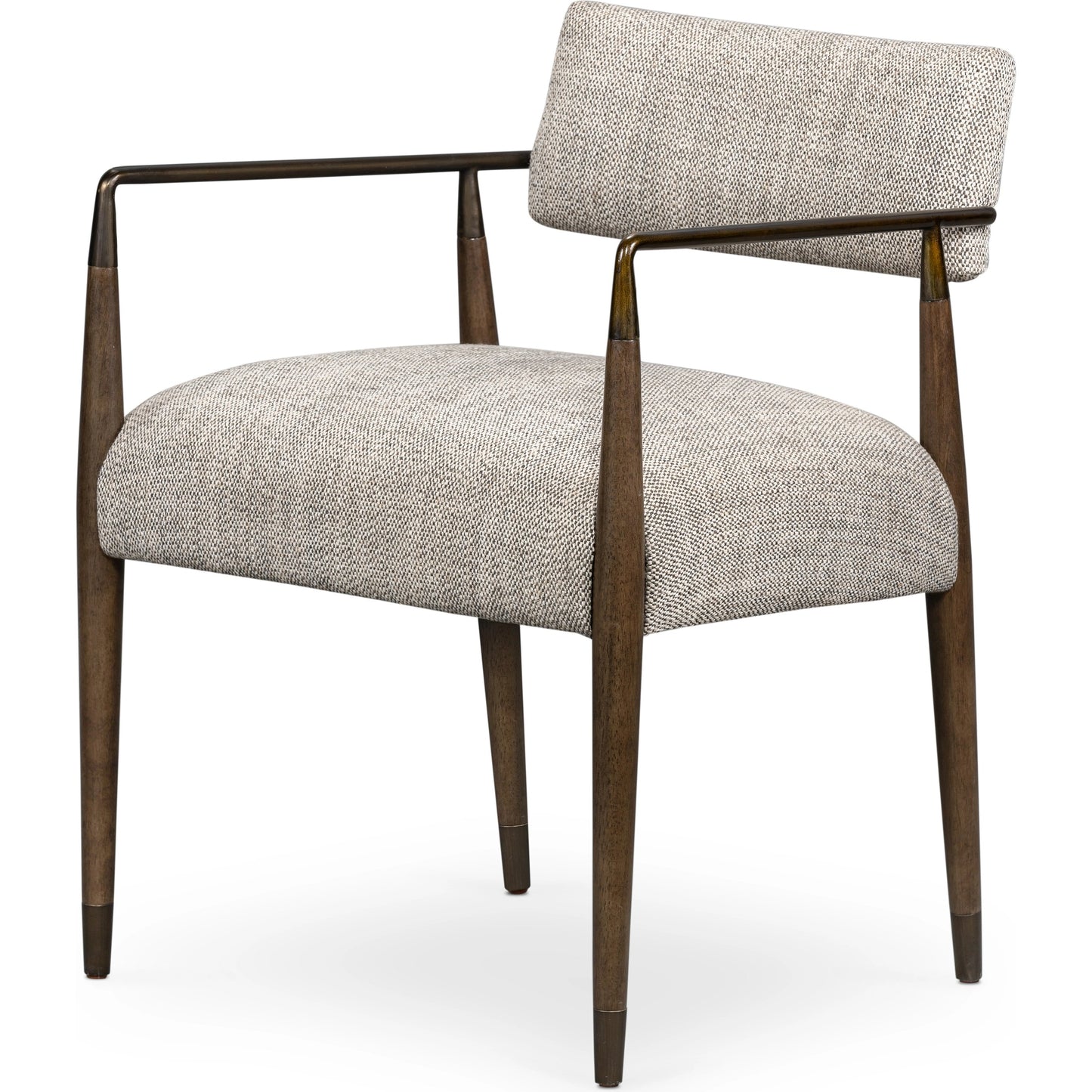 001 SI-1977902 | Additional Silo | Waldon Dining Armchair by Four Hands in sierra brown, thames coal. Made from 66% polyester, 19% acrylic, 15% flax, linen, solid parawood, iron in a modern style.