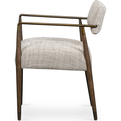 Waldon Dining Armchair by Four Hands in sierra brown, thames coal. Made from 66% polyester, 19% acrylic, 15% flax, linen, solid parawood, iron in a modern style.