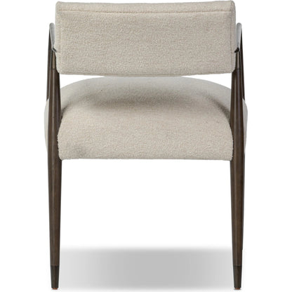 Waldon Dining Chair by Four Hands in charter oatmeal and sierra brown, aged bronze. Made from 69% polyester, 23% acrylic, 8% flax, linen, solid parawood, iron in a modern style.