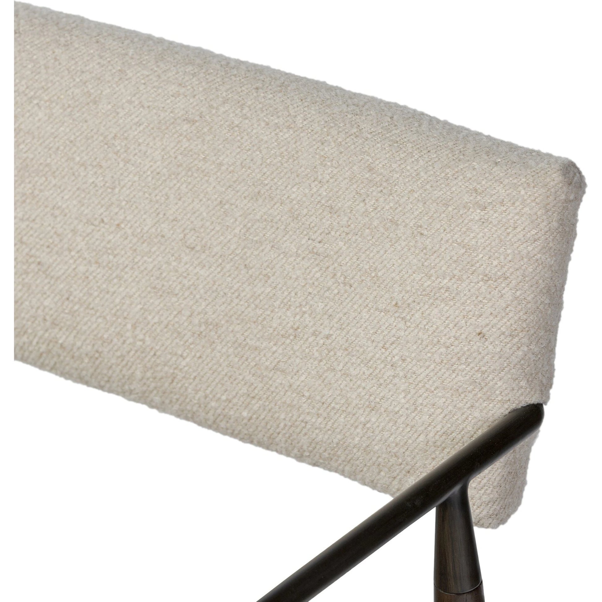 Waldon Dining Chair by Four Hands in charter oatmeal and sierra brown, aged bronze. Made from 69% polyester, 23% acrylic, 8% flax, linen, solid parawood, iron in a modern style.