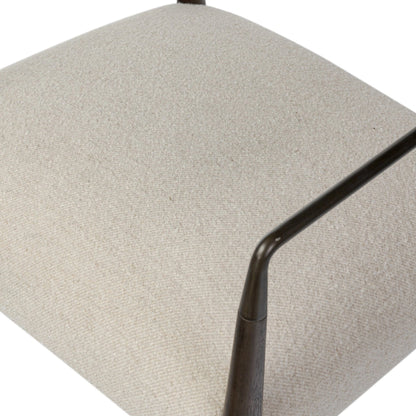 Waldon Dining Chair by Four Hands in charter oatmeal and sierra brown, aged bronze. Made from 69% polyester, 23% acrylic, 8% flax, linen, solid parawood, iron in a modern style.