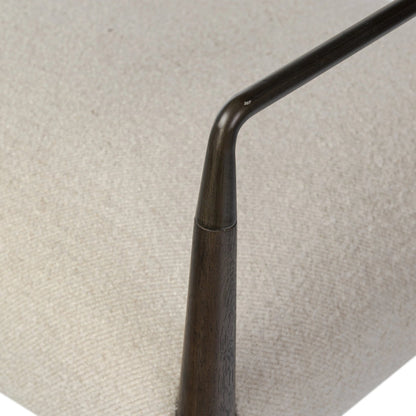 Waldon Dining Chair by Four Hands in charter oatmeal and sierra brown, aged bronze. Made from 69% polyester, 23% acrylic, 8% flax, linen, solid parawood, iron in a modern style.