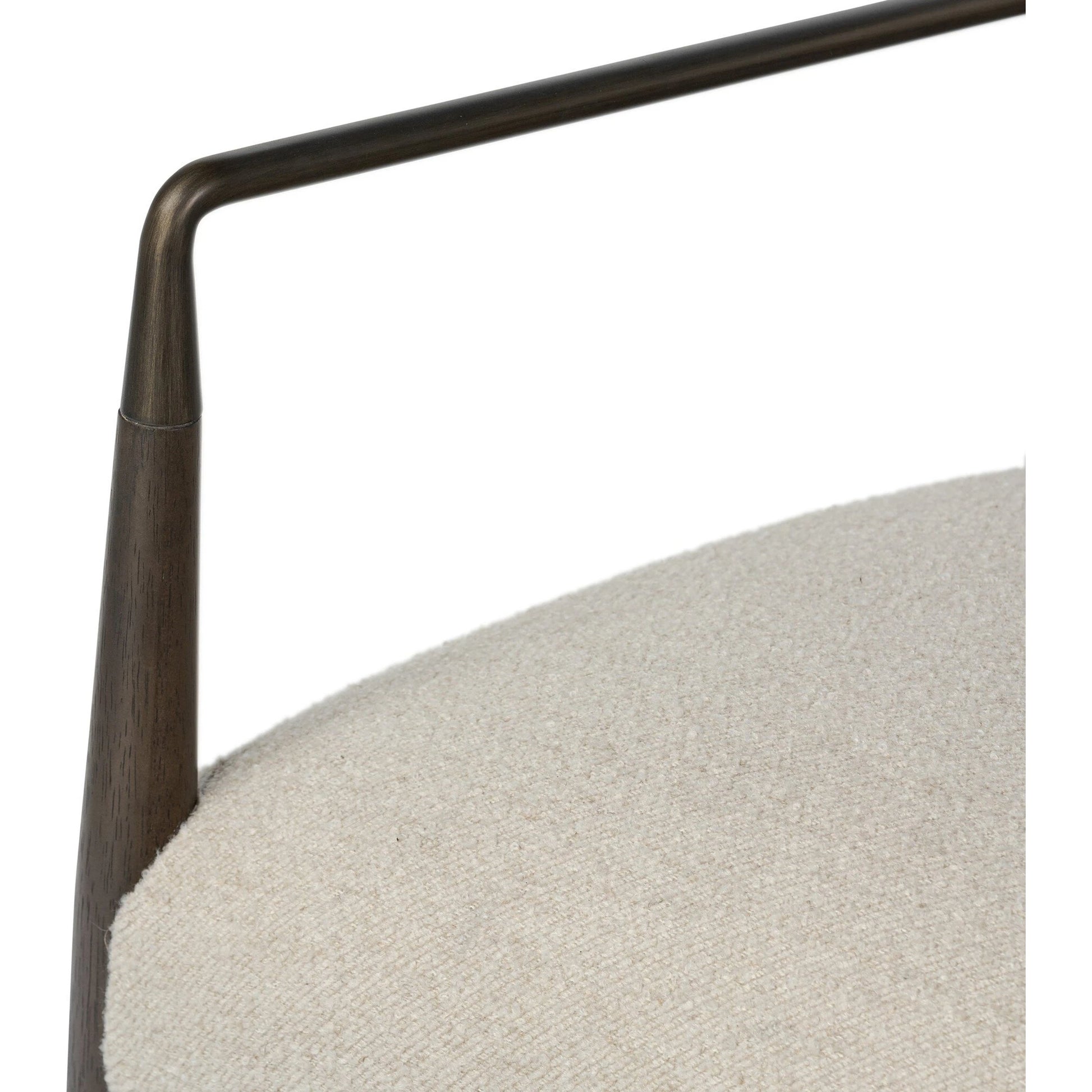 Waldon Dining Chair by Four Hands in charter oatmeal and sierra brown, aged bronze. Made from 69% polyester, 23% acrylic, 8% flax, linen, solid parawood, iron in a modern style.