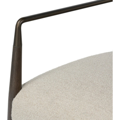 Waldon Dining Chair by Four Hands in charter oatmeal and sierra brown, aged bronze. Made from 69% polyester, 23% acrylic, 8% flax, linen, solid parawood, iron in a modern style.