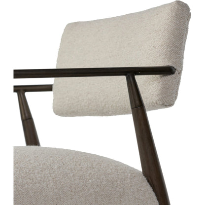Waldon Dining Chair by Four Hands in charter oatmeal and sierra brown, aged bronze. Made from 69% polyester, 23% acrylic, 8% flax, linen, solid parawood, iron in a modern style.