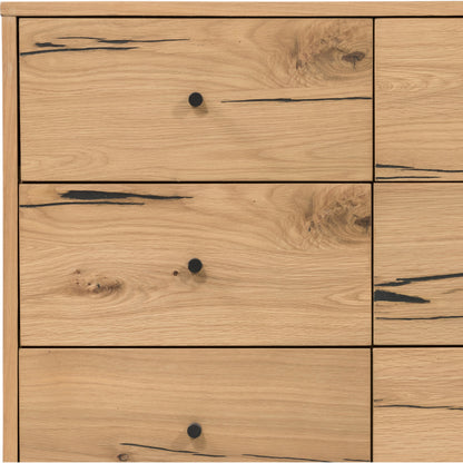 Eaton 9 Drawer Dresser by Four Hands in amber oak resin. Made from thick oak veneer, iron in a rustic style.