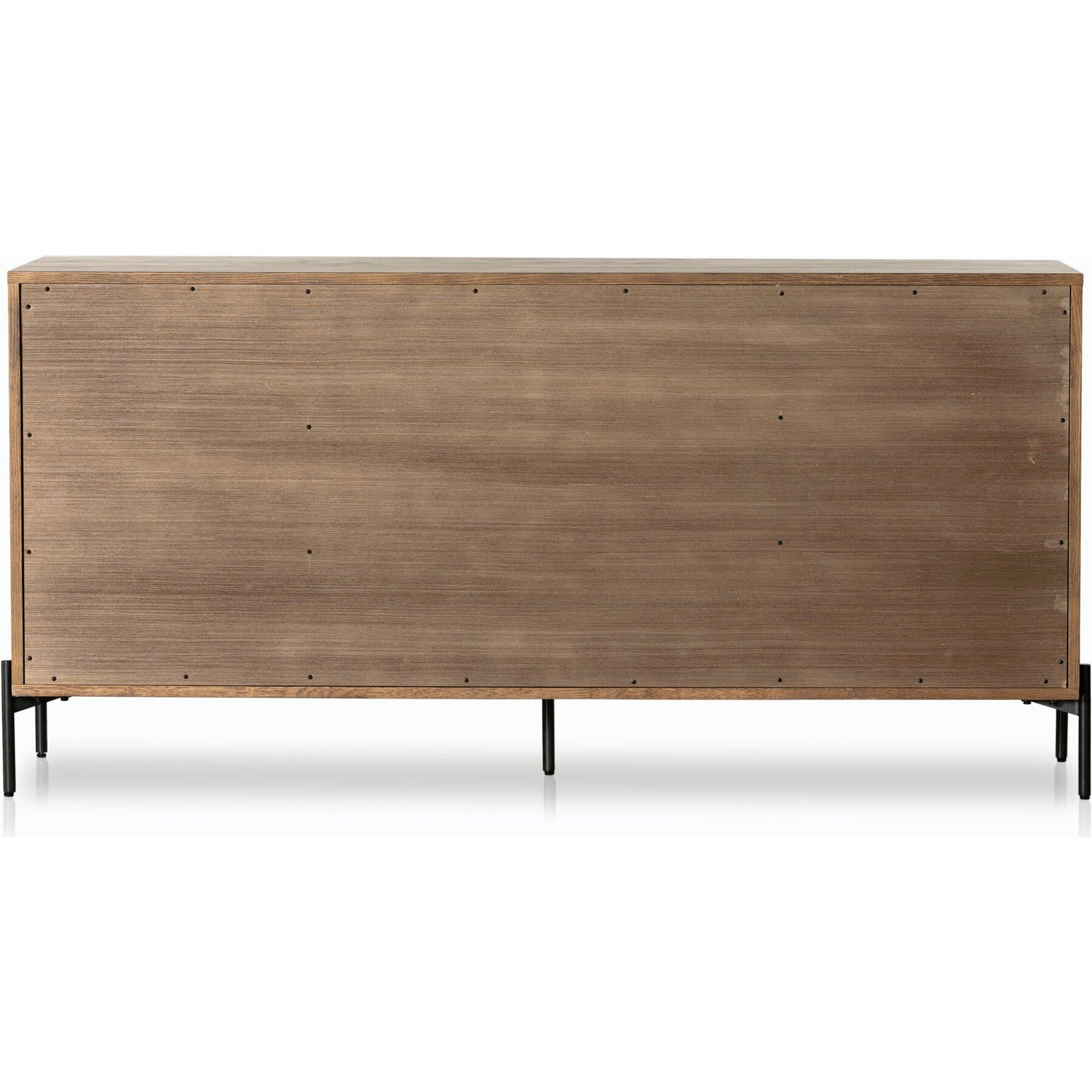 Eaton 9 Drawer Dresser by Four Hands in amber oak resin. Made from thick oak veneer, iron in a rustic style.