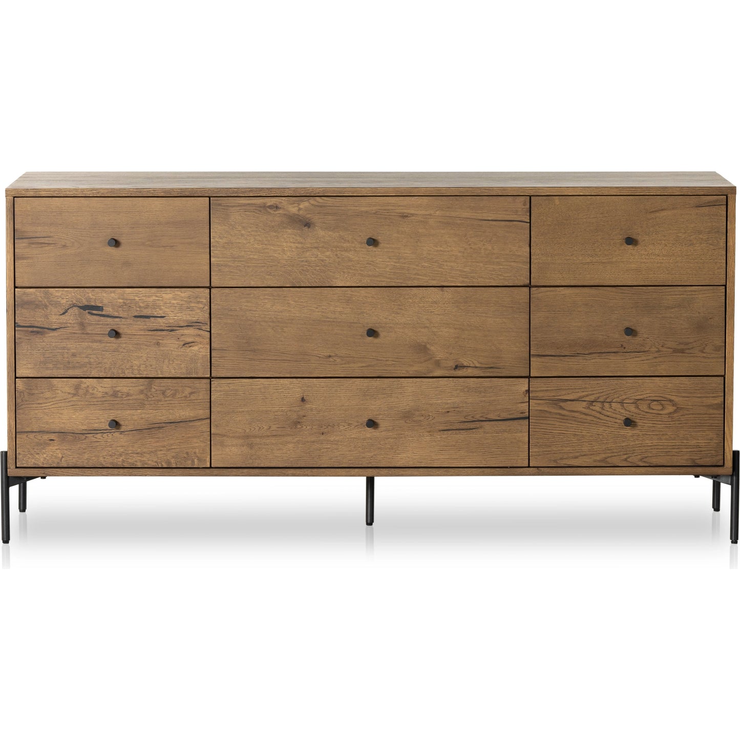 003 SI-1977261 | Additional Silo | Eaton 9 Drawer Dresser by Four Hands in amber oak resin. Made from thick oak veneer, iron in a rustic style.
