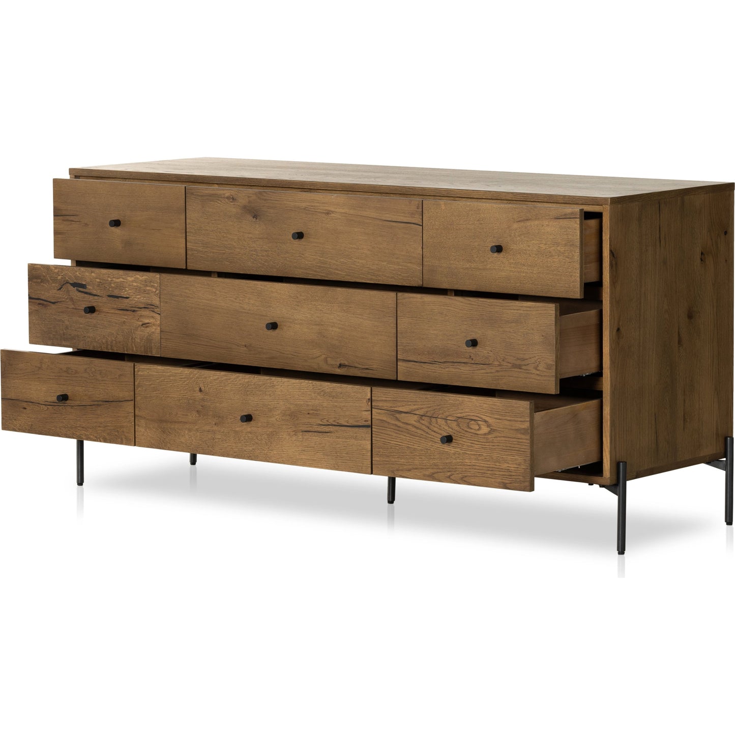 005 SI-1977261 | Additional Silo | Eaton 9 Drawer Dresser by Four Hands in amber oak resin. Made from thick oak veneer, iron in a rustic style.