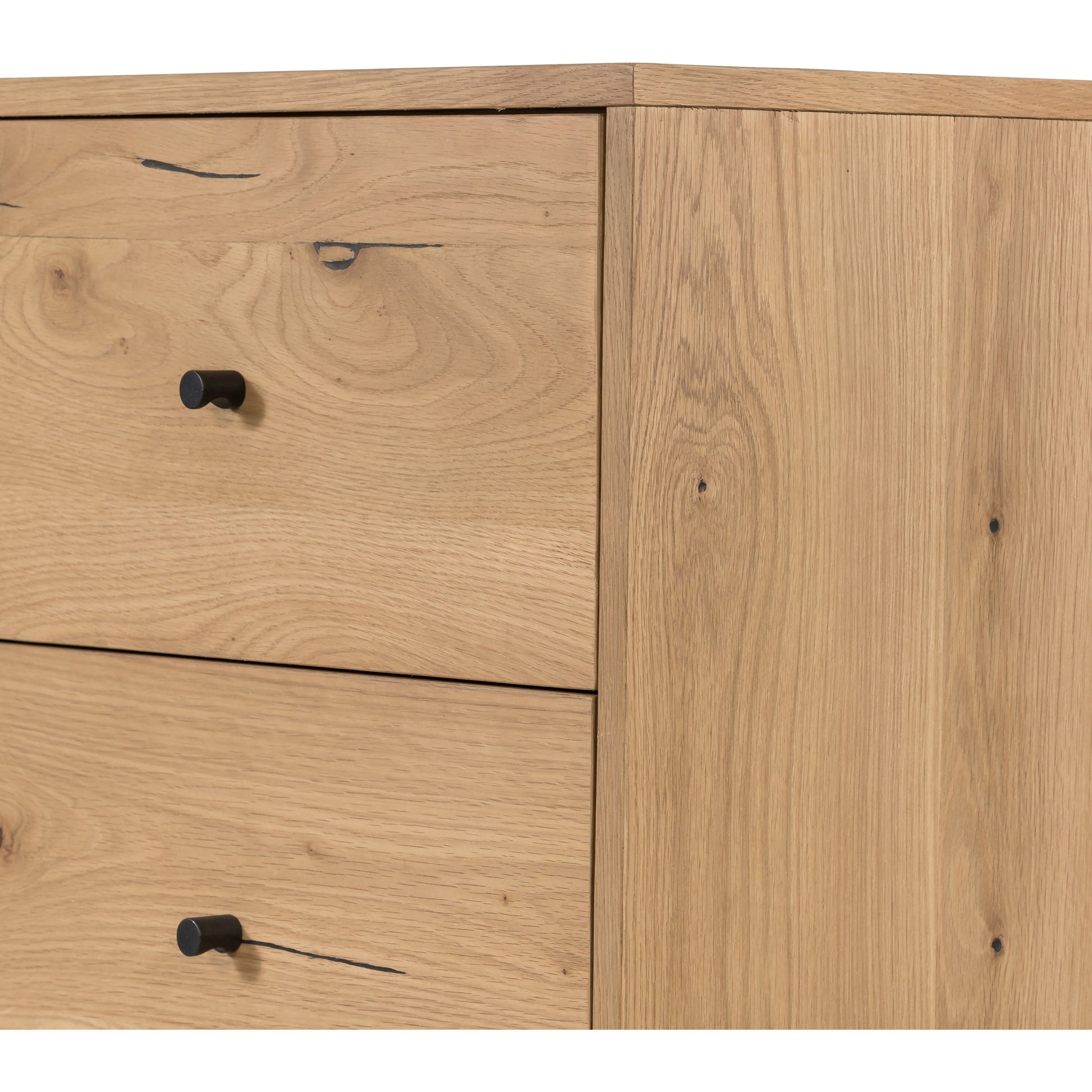 Eaton 5 Drawer Dresser by Four Hands in dark gunmetal, amber oak resin. Made from thick oak veneer, iron in a rustic style.