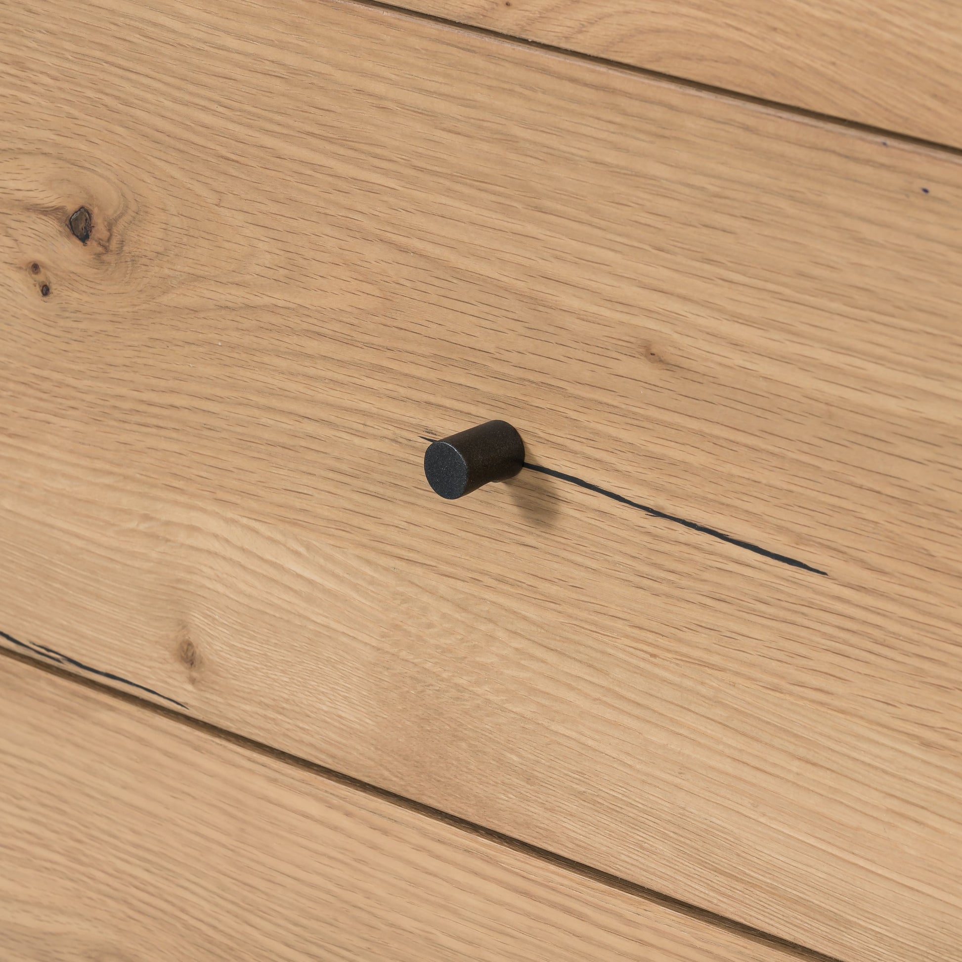 Eaton 5 Drawer Dresser by Four Hands in dark gunmetal, amber oak resin. Made from thick oak veneer, iron in a rustic style.