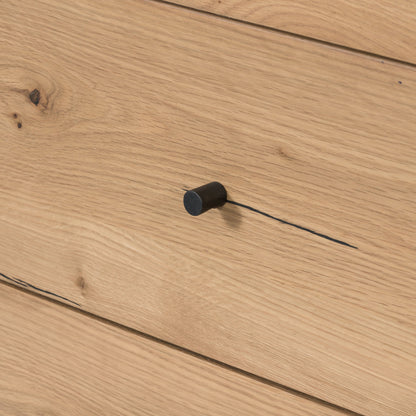 Eaton 5 Drawer Dresser by Four Hands in dark gunmetal, amber oak resin. Made from thick oak veneer, iron in a rustic style.