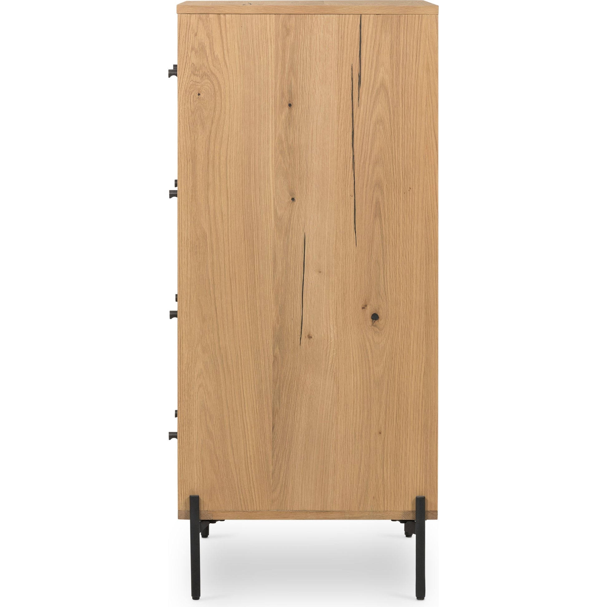 Eaton 5 Drawer Dresser by Four Hands in dark gunmetal, amber oak resin. Made from thick oak veneer, iron in a rustic style.