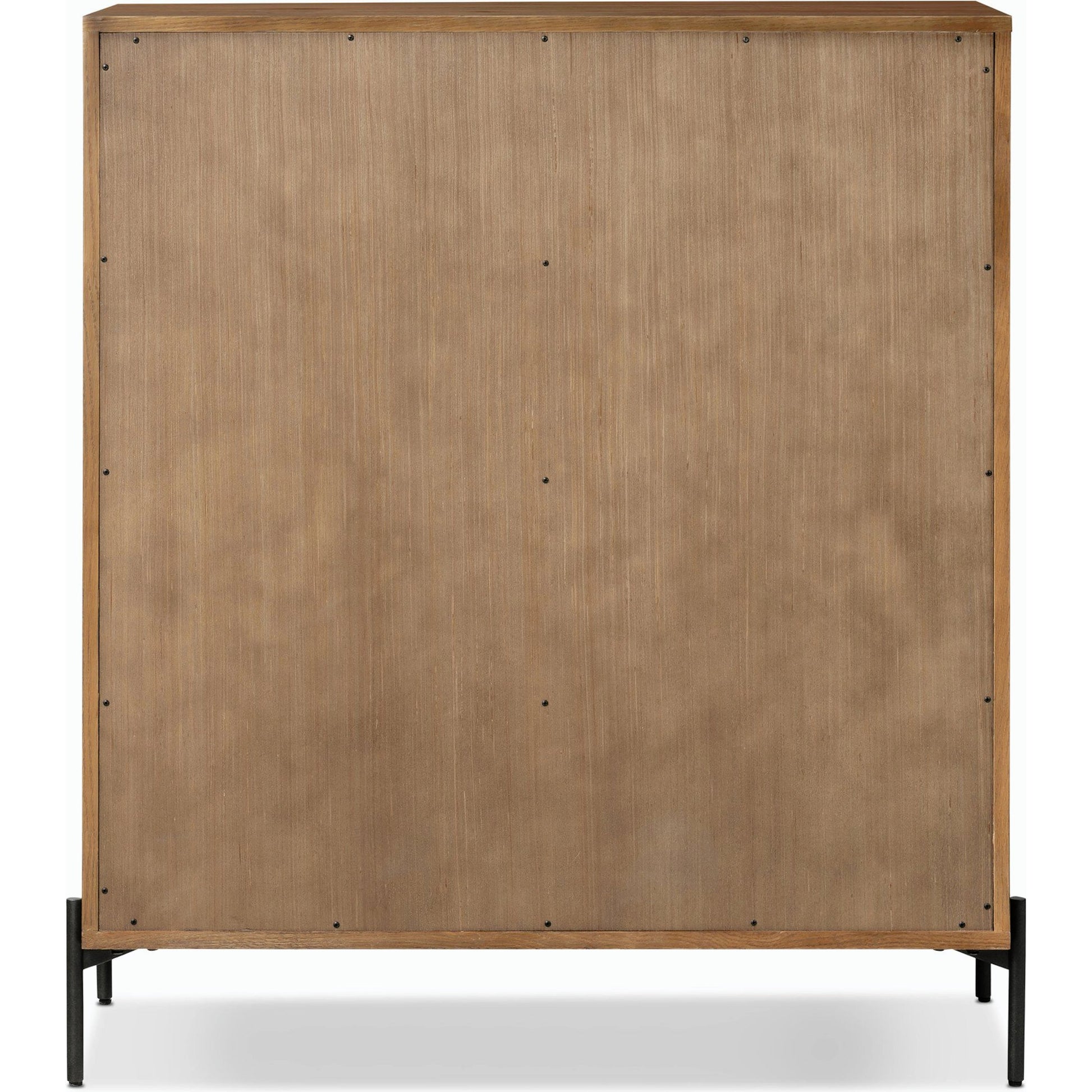 Eaton 5 Drawer Dresser by Four Hands in dark gunmetal, amber oak resin. Made from thick oak veneer, iron in a rustic style.