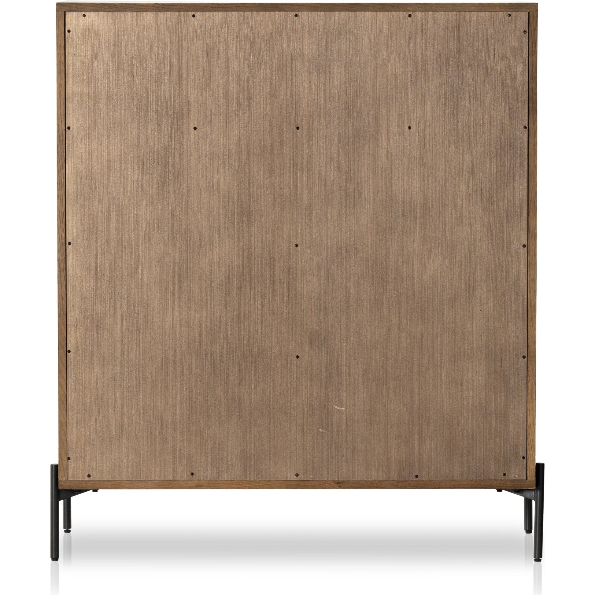 Eaton 5 Drawer Dresser by Four Hands in dark gunmetal, amber oak resin. Made from thick oak veneer, iron in a rustic style.