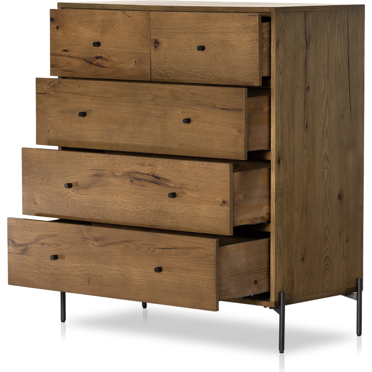 006 SI-1977260 | Additional Silo | Eaton 5 Drawer Dresser by Four Hands in dark gunmetal, amber oak resin. Made from thick oak veneer, iron in a rustic style.