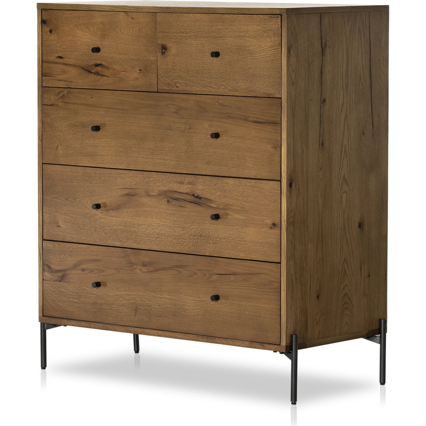 002 SI-1977260 | Additional Silo | Eaton 5 Drawer Dresser by Four Hands in dark gunmetal, amber oak resin. Made from thick oak veneer, iron in a rustic style.