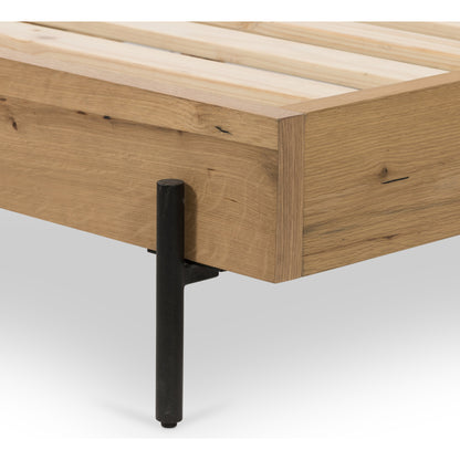 Eaton Bed by Four Hands in amber oak resin. Made from thick oak veneer, iron in a rustic style.