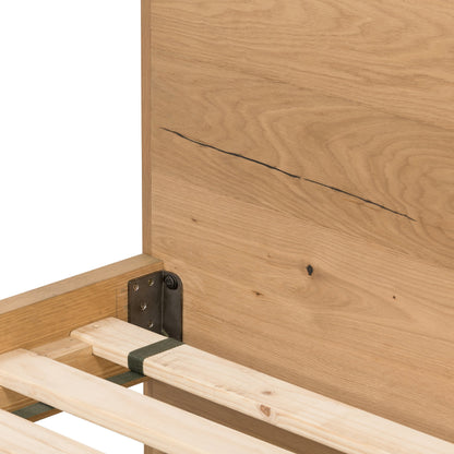 Eaton Bed by Four Hands in amber oak resin. Made from thick oak veneer, iron in a rustic style.