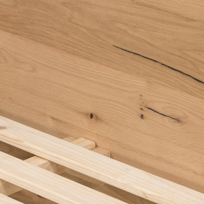 Eaton Bed by Four Hands in amber oak resin. Made from thick oak veneer, iron in a rustic style.