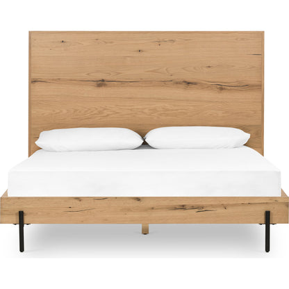 Eaton Bed by Four Hands in amber oak resin. Made from thick oak veneer, iron in a rustic style.