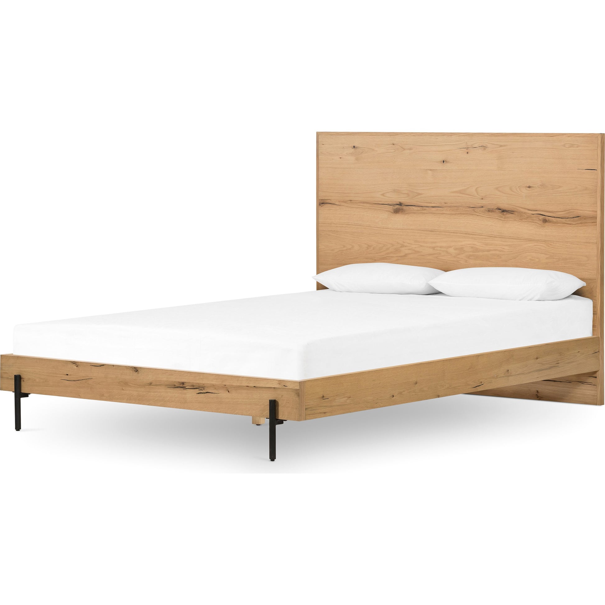 Eaton Bed by Four Hands in amber oak resin. Made from thick oak veneer, iron in a rustic style.