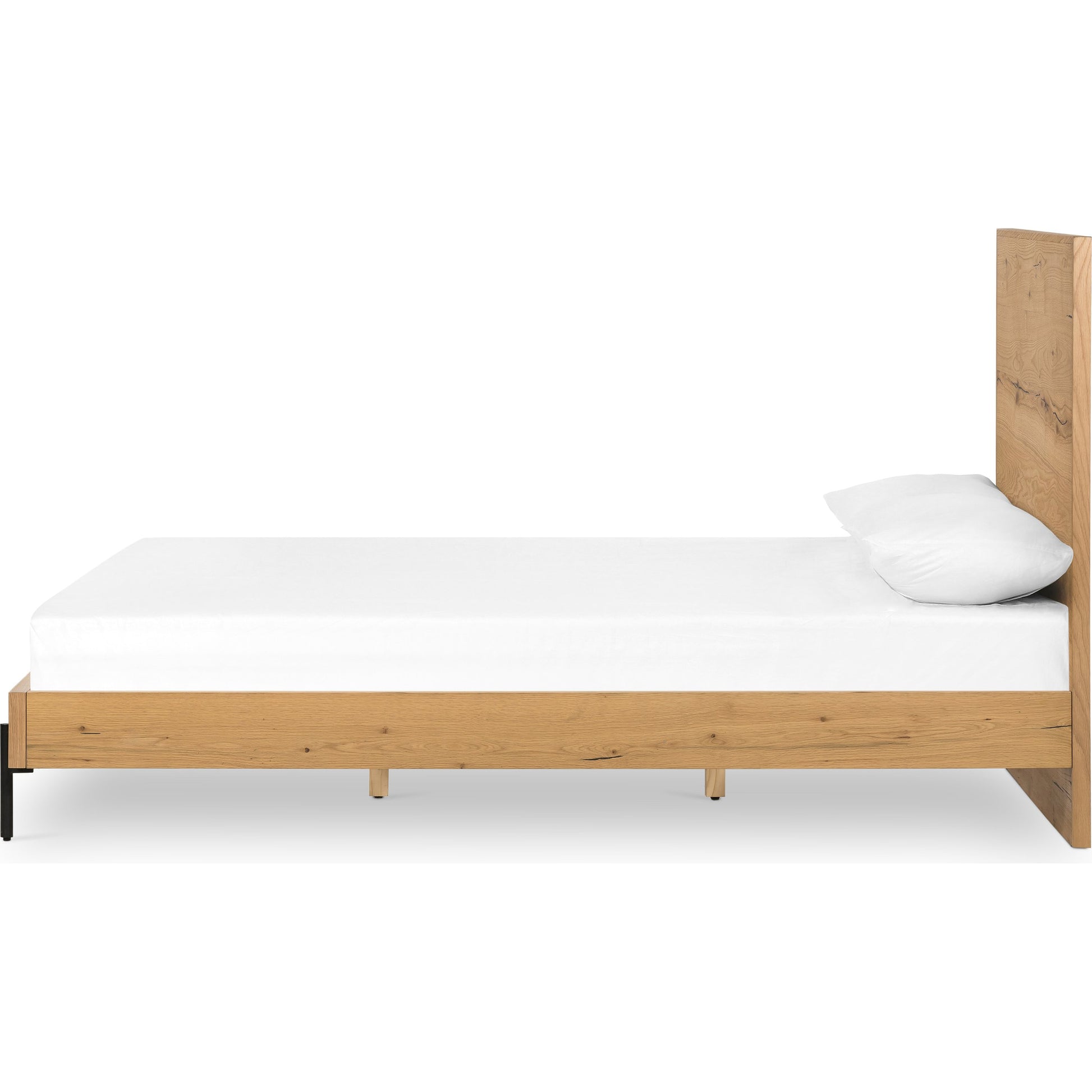 Eaton Bed by Four Hands in amber oak resin. Made from thick oak veneer, iron in a rustic style.