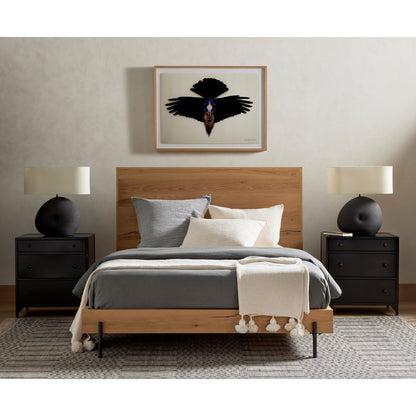 Eaton Bed by Four Hands in amber oak resin. Made from thick oak veneer, iron in a rustic style.