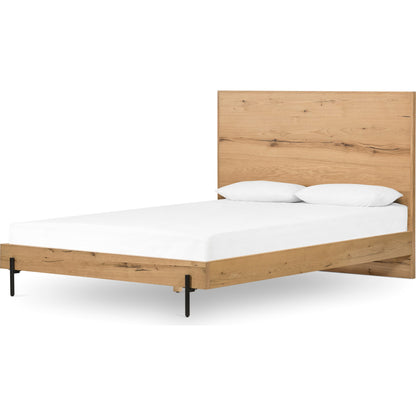 Eaton Bed by Four Hands in amber oak resin. Made from thick oak veneer, iron in a rustic style.