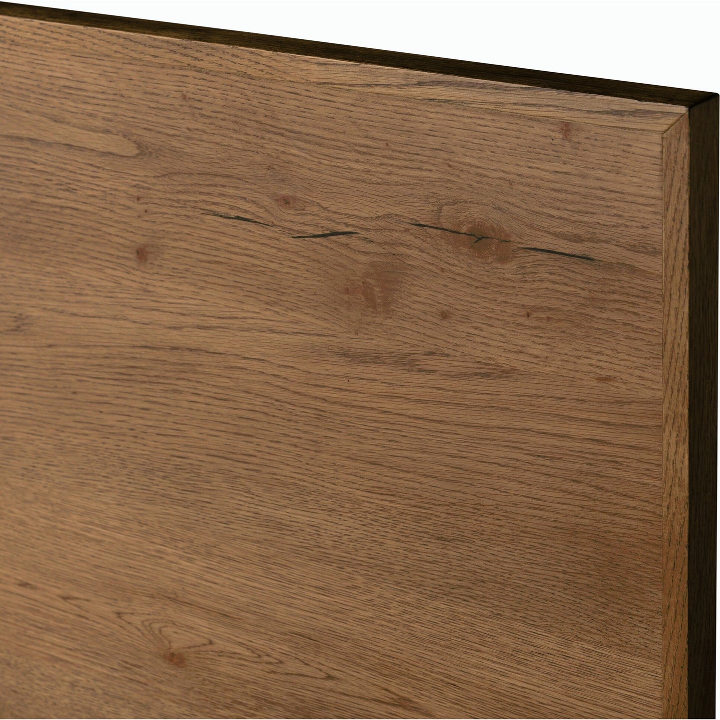 038 SI-1980352 | Closeup | Eaton Bed by Four Hands in amber oak resin. Made from thick oak veneer, iron in a rustic style.