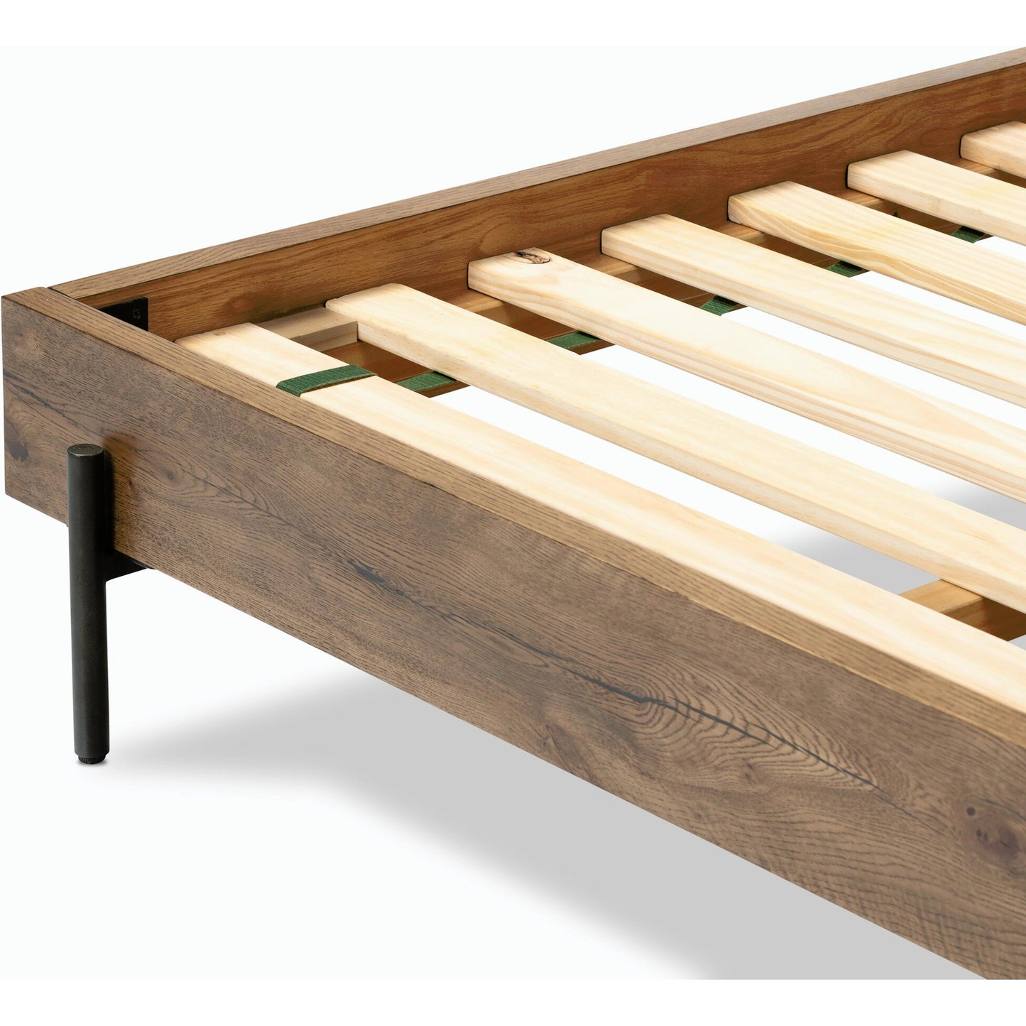 040 SI-1980352 | Closeup | Eaton Bed by Four Hands in amber oak resin. Made from thick oak veneer, iron in a rustic style.