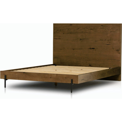 Eaton Bed by Four Hands in amber oak resin. Made from thick oak veneer, iron in a rustic style.