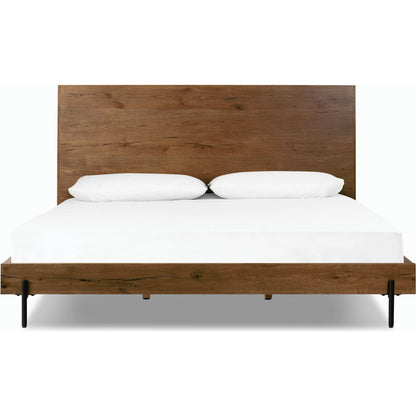Eaton Bed by Four Hands in amber oak resin. Made from thick oak veneer, iron in a rustic style.