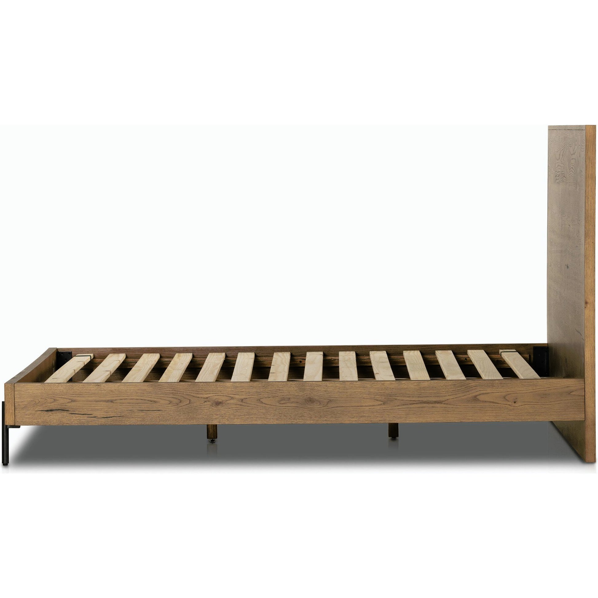 Eaton Bed by Four Hands in amber oak resin. Made from thick oak veneer, iron in a rustic style.