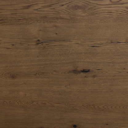 Eaton Bed by Four Hands in amber oak resin. Made from thick oak veneer, iron in a rustic style.