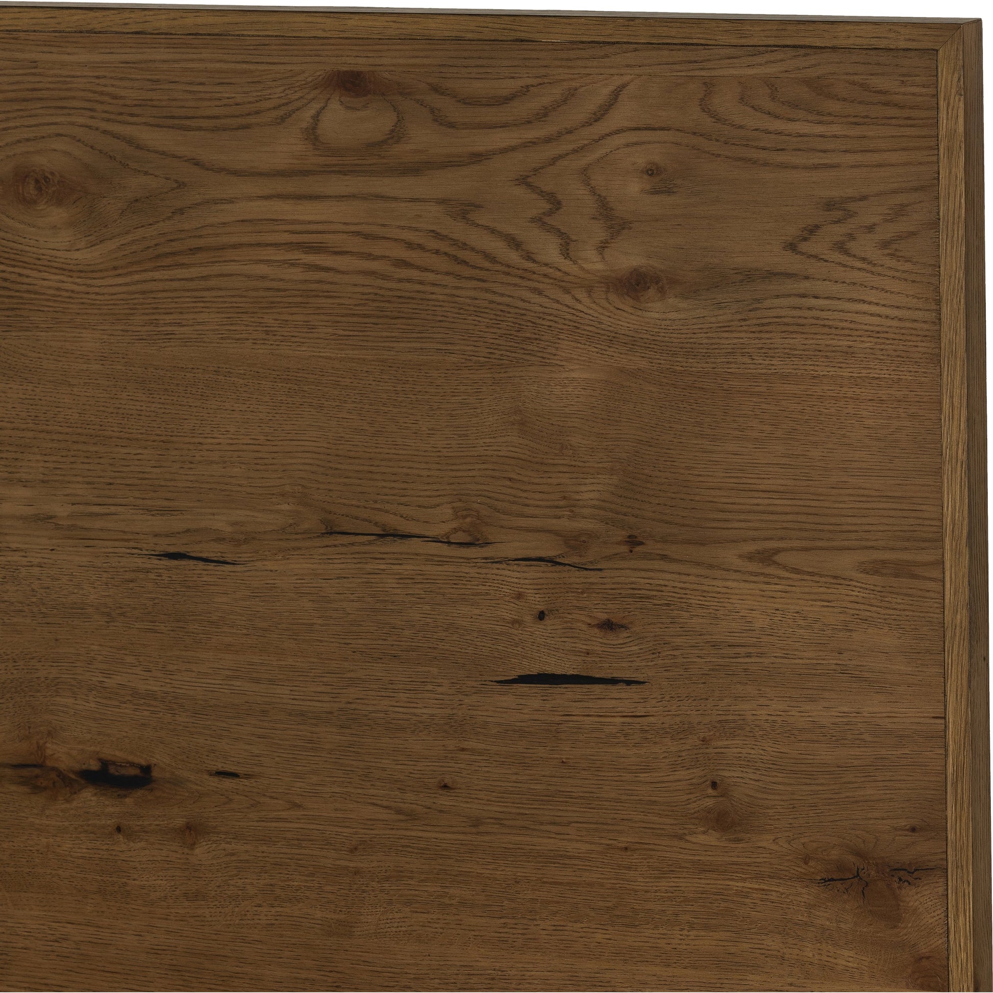 Eaton Bed by Four Hands in amber oak resin. Made from thick oak veneer, iron in a rustic style.