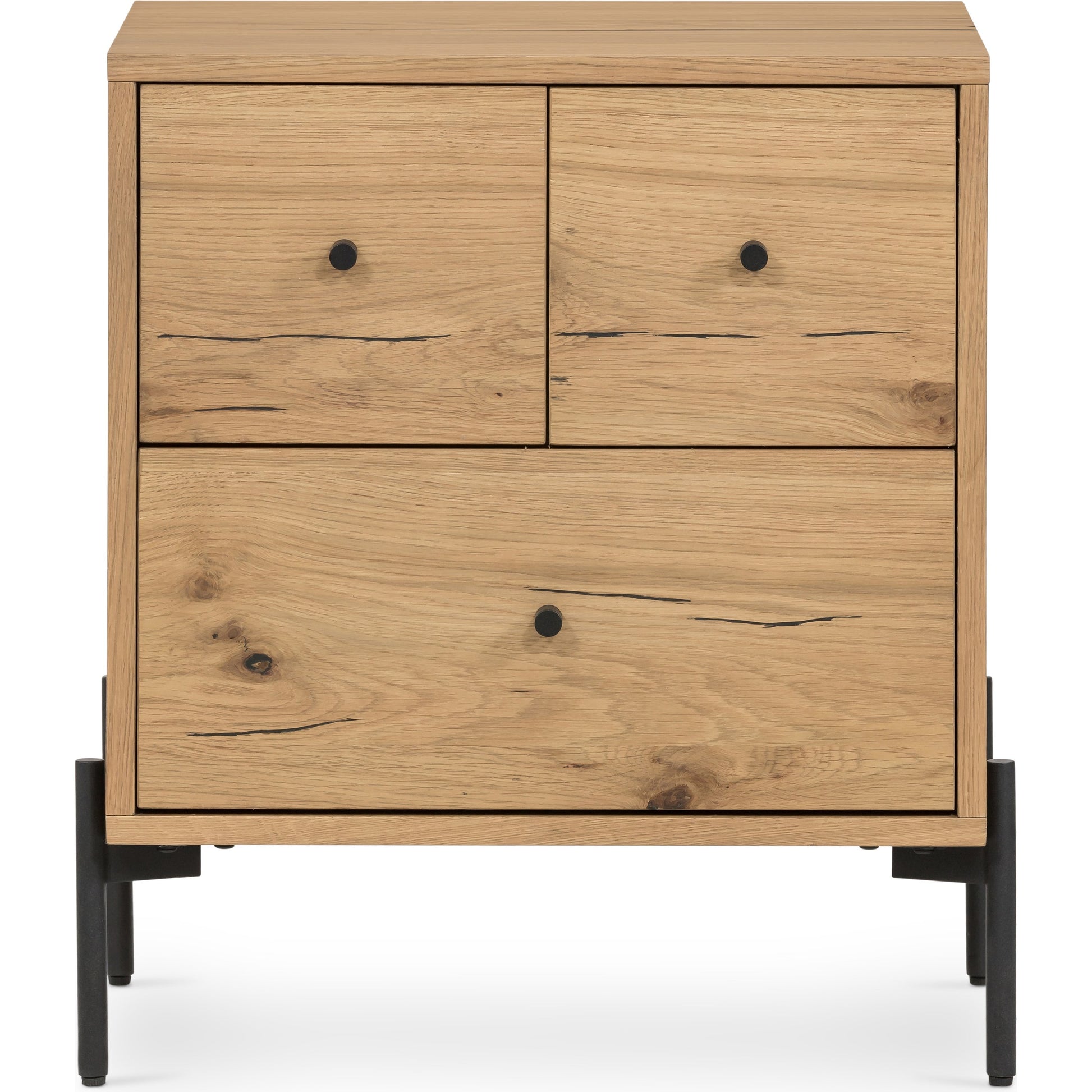 Eaton Nightstand by Four Hands. Made from thick oak veneer, iron in a rustic style.