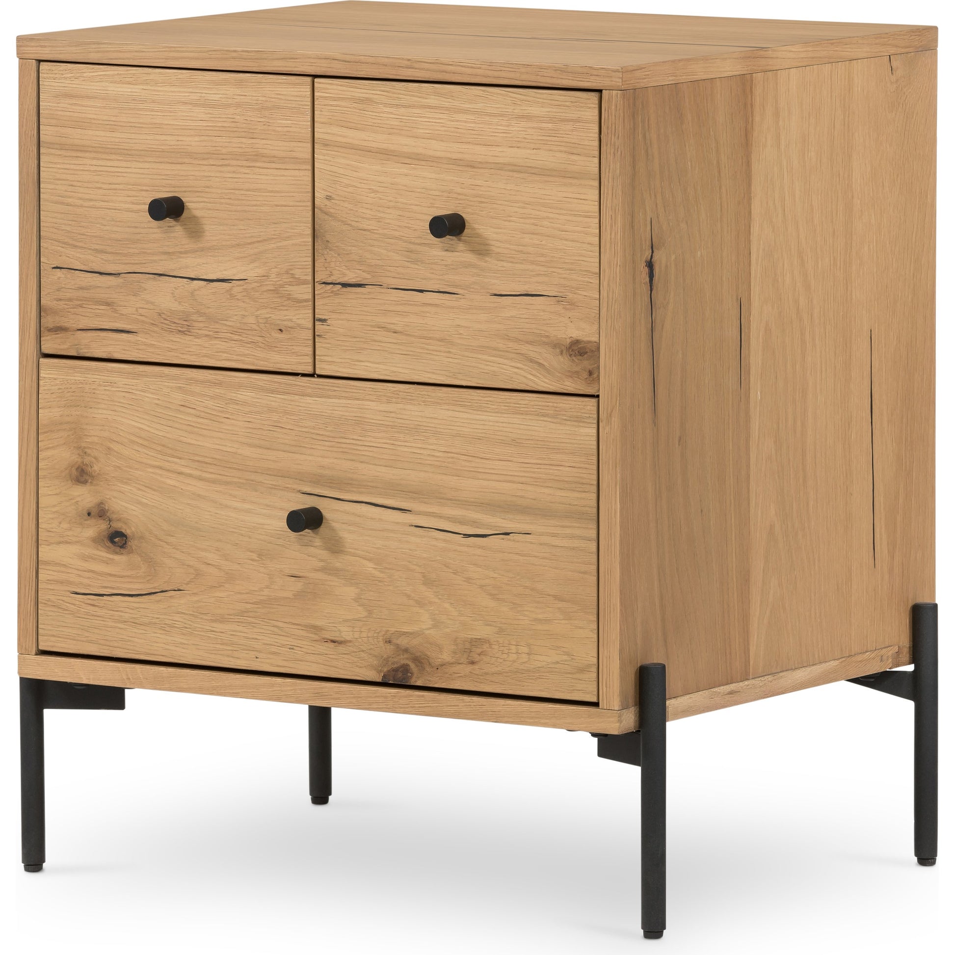 Eaton Nightstand by Four Hands. Made from thick oak veneer, iron in a rustic style.