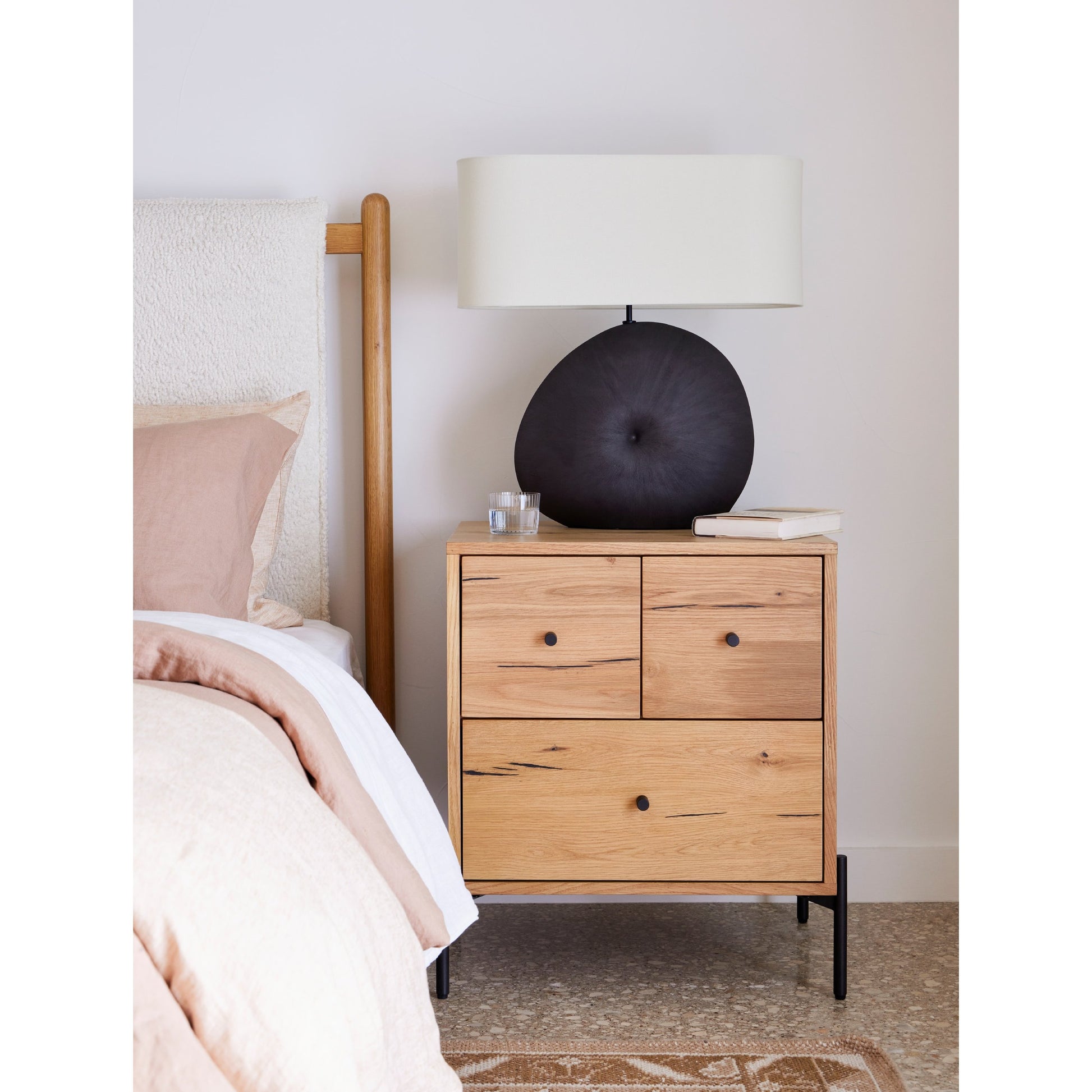 Eaton Nightstand by Four Hands. Made from thick oak veneer, iron in a rustic style.