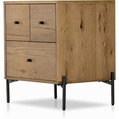 Eaton Nightstand by Four Hands. Made from thick oak veneer, iron in a rustic style.