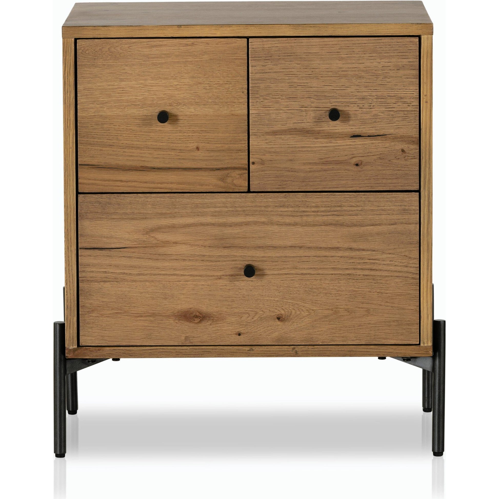 Eaton Nightstand by Four Hands. Made from thick oak veneer, iron in a rustic style.