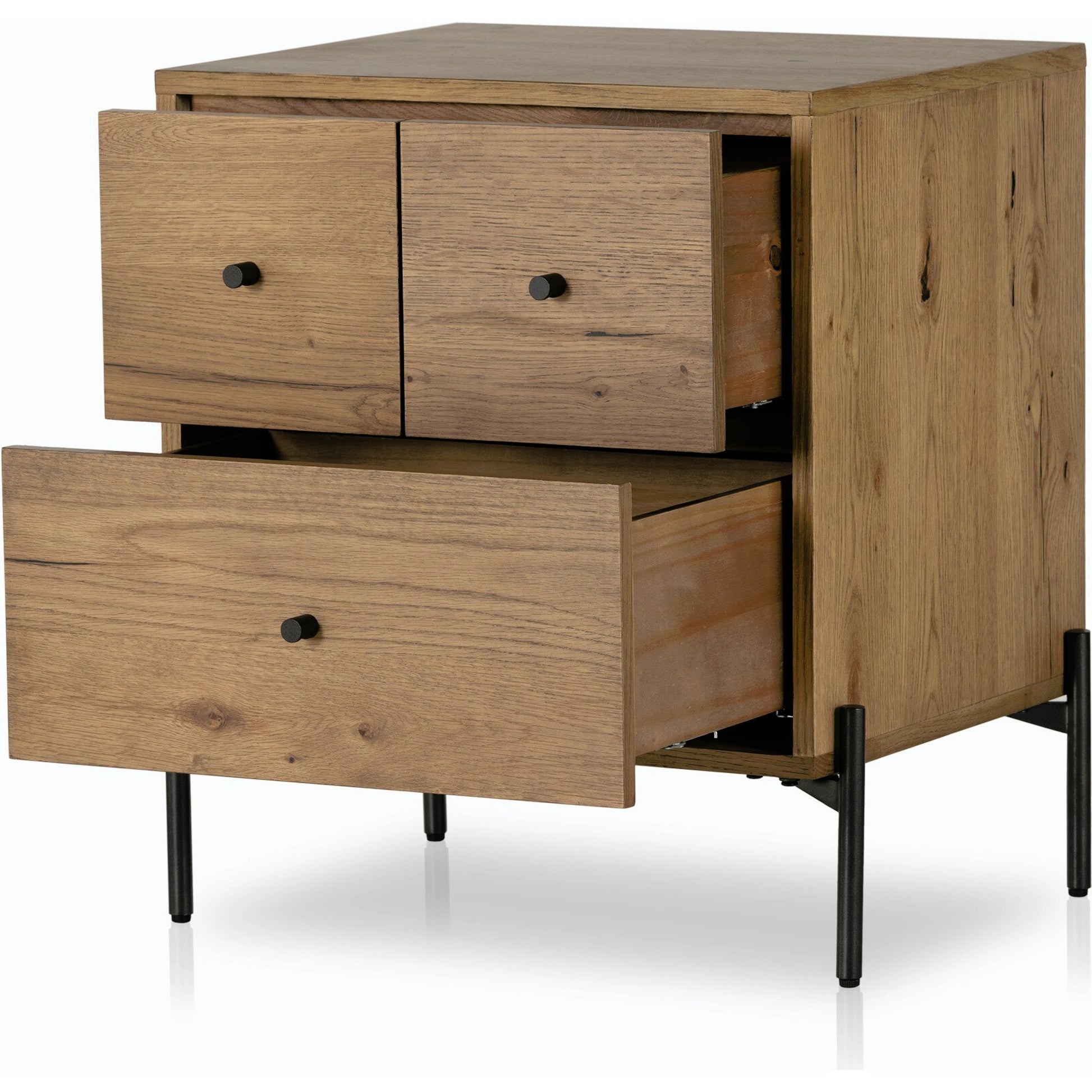 Eaton Nightstand by Four Hands. Made from thick oak veneer, iron in a rustic style.