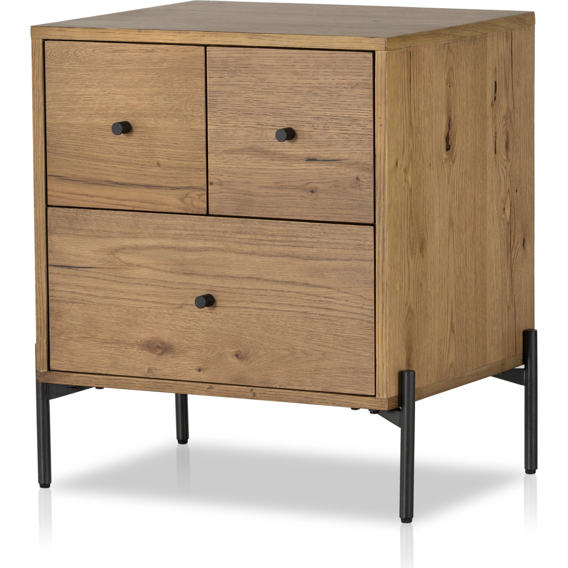 Eaton Nightstand by Four Hands. Made from thick oak veneer, iron in a rustic style.