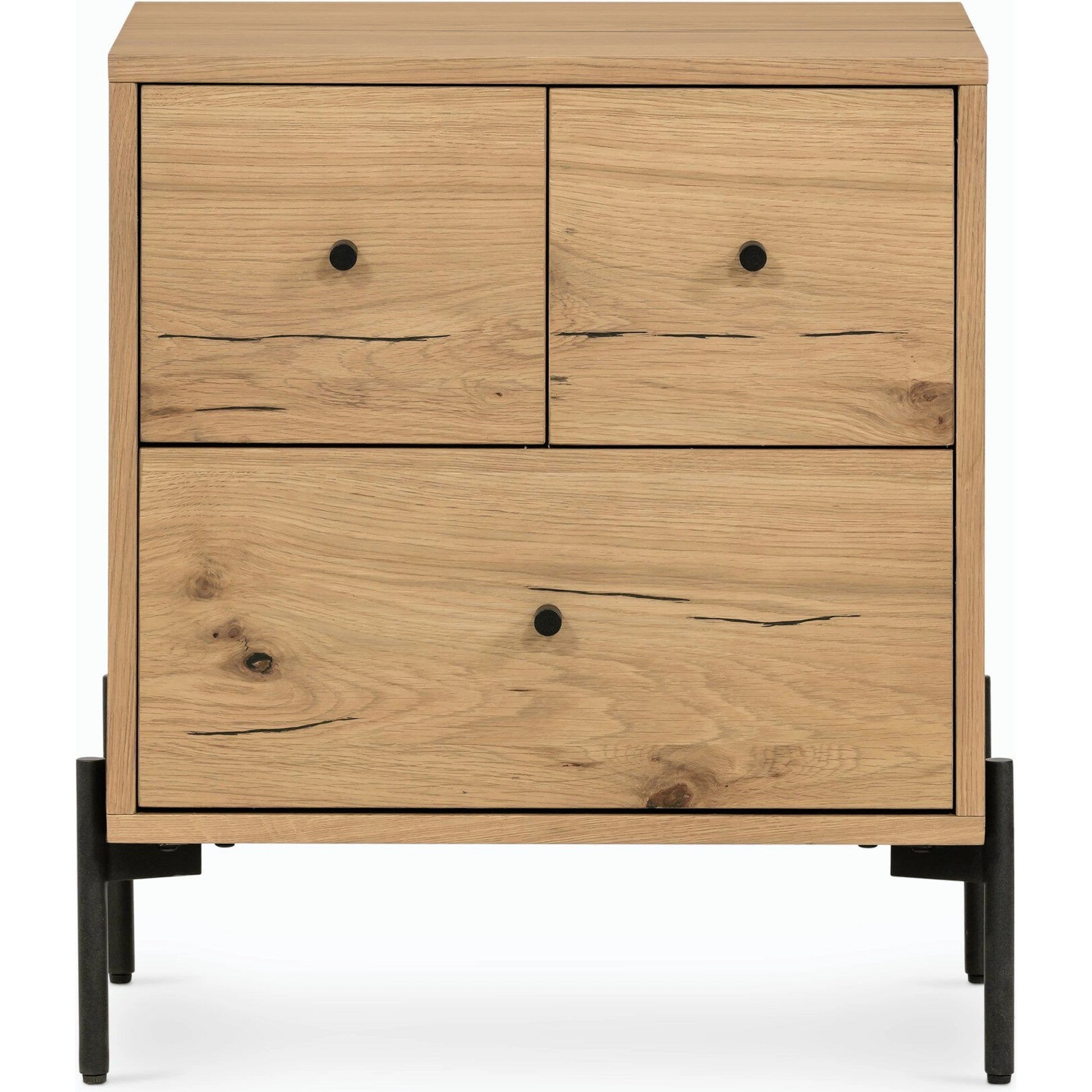 Eaton Nightstand by Four Hands. Made from thick oak veneer, iron in a rustic style.