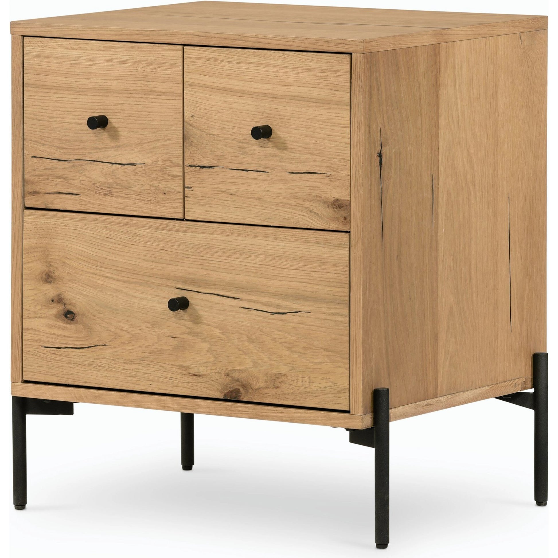 Eaton Nightstand by Four Hands. Made from thick oak veneer, iron in a rustic style.